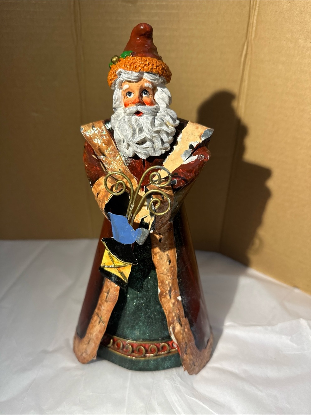 9.5” Metal Rustic Brown Santa Figurine Holiday Accent